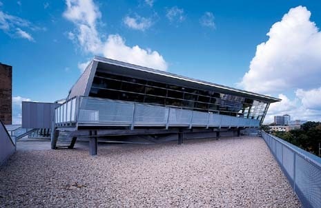 Seminar spaces are housed in a new construction located on the roof of the historic building. From there they have a sweeping view of the whole area used for Nazi rallies