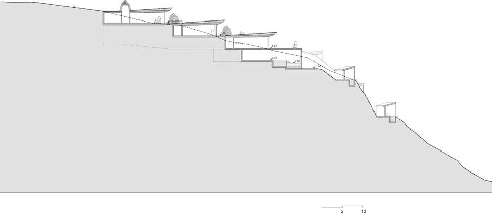 Section of the Bella Vista Tafoi: the land creates a protective cloak and the building becomes landscape