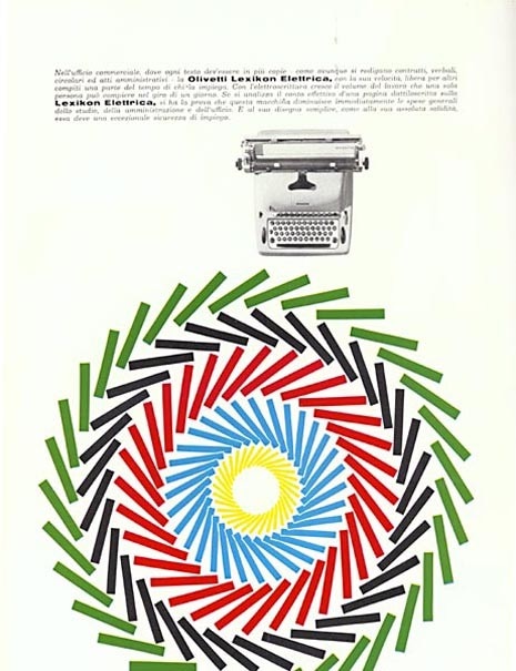 Publicity for Olivetti Lexikon Elettrica (Domus n.378, ‘61), from which the company took its name