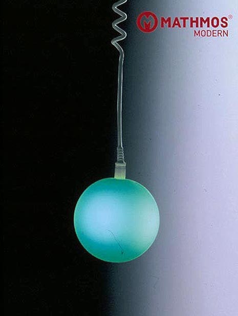 Mathmos: the "Bubble” light globe charges up attached to a wire