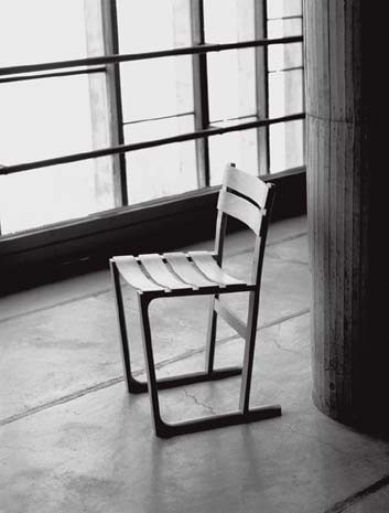 <b>La Tourette chair</b>. The cell of 
a monastery designed by Le Corbusier, I slept in was a revelation of its own: more comfortable than just about any hotel room I’ve ever stayed in. The monastery is a beautiful place and the chair I designed for them seemed to arrive quite naturally, as a development of one of the benches in the chapel which also had a floor rail. Photography by Joffrey Bello/Techniques & Architecture