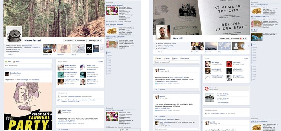 Examples of the Facebook Timeline
