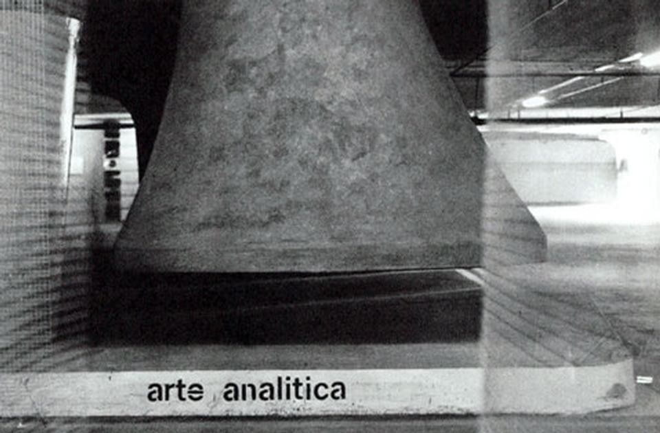 Domus 531 / February 1974 page detail. Left, Agnetti at <em>Contemporanea</em> , Villa Borghese parking lot, Rome, 1974. Right, installation view at <em>Contemporanea</em> . Photo by Fabio Donato