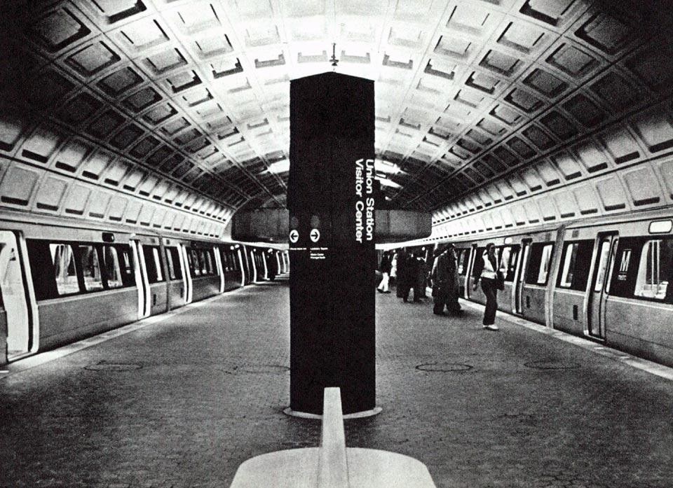 One of the station of the new Metro of Washington (photo Phil Portlock). <em>Domus</em> 564 / November 1976; page detail