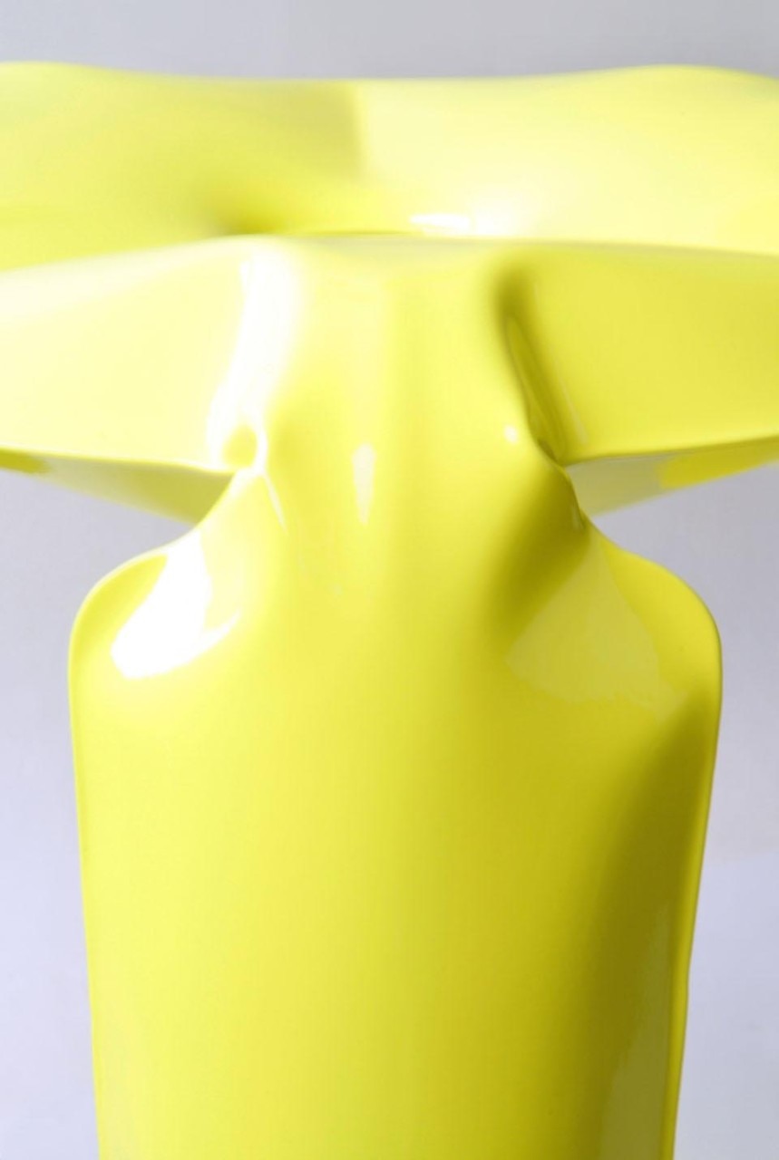 Plopp stool detail. Presented for the first time into the exhibition “Young Creative Poland”, the Plopp stools are produced in an innovative FiDU technology. FiDU means that two ultra-thin steel sheets are welded together around their edges and inflated under high pressure to give a 3d object