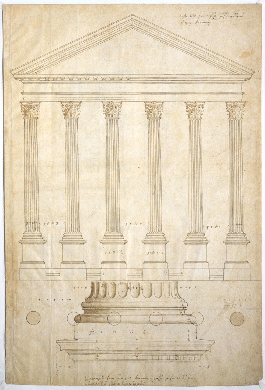 Elevation and details of the Temple of Minerva, Assisi.
London, RIBA Library, Drawings and Archives Collection, xv/9v