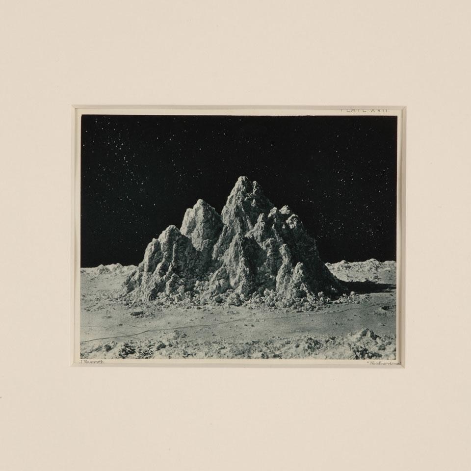 James Nasmyth e James Carpenter, 
 Illustration for <i>The Moon: Considered as a Planet, a World, and a Satellite</i>, 1874 
25 stampe Woodbury-type incorniciate,
70 x 62 cm cad.
Courtesy Simon Starling.
Fotografia: Paolo Pellion
