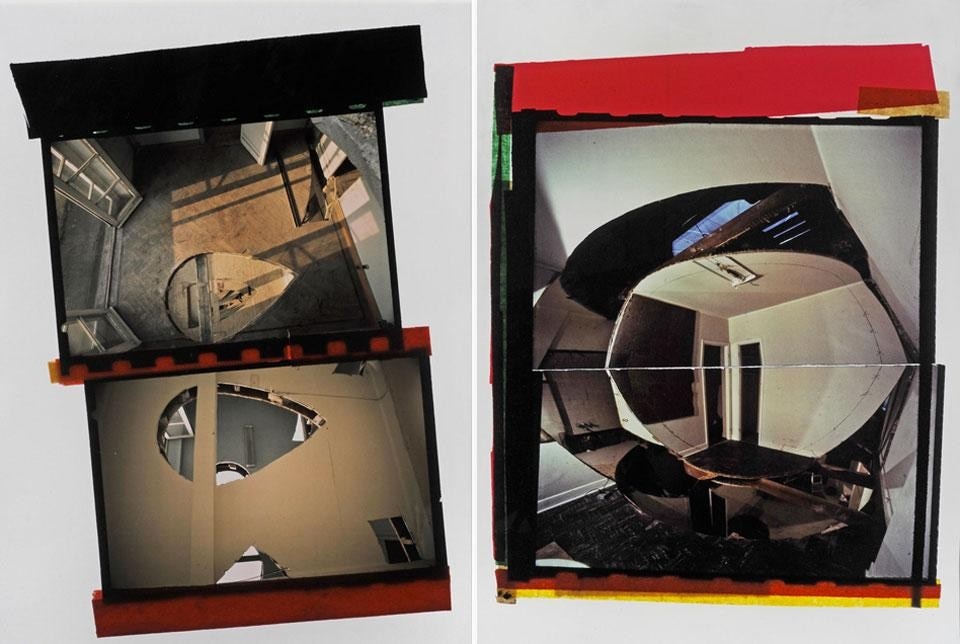 A sinistra: Gordon Matta-Clark, <i>Office Baroque</i>, cibachrome, 101,5 X 75,5 cm, 1975-1977. A destra: Gordon Matta-Clark, <i>Circus-Carribean Orange</i>, cibachrome, 102 X 76 cm, 1978