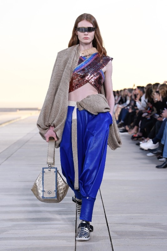 A model walks on the runway at the Louis Vuitton fashion show fashion show  at the Salk Institute for Biological Studies in San Diego CA on May 12 2022  2022. (Photo by