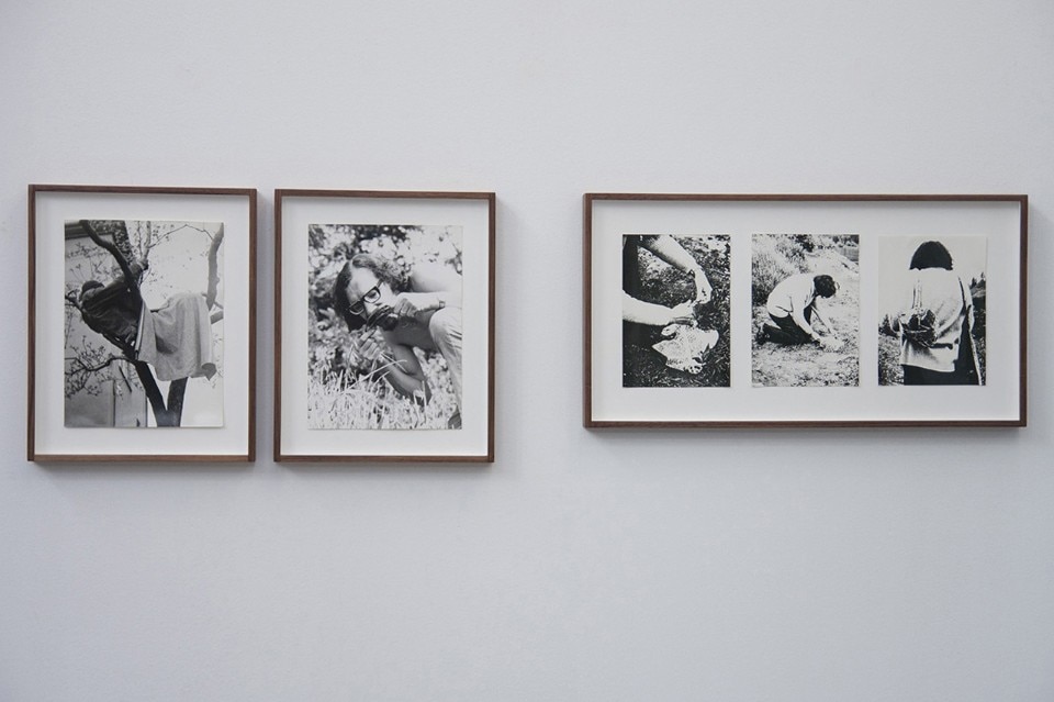 Petr Štembera, serie di fotografie: Transposition of Two Stones (1971); Sleeping on the tree (1975); Eating the Leaf Dduring a Few Days Ascetism (1973), Courtesy dell'artista e P420 Gallery, Bologna