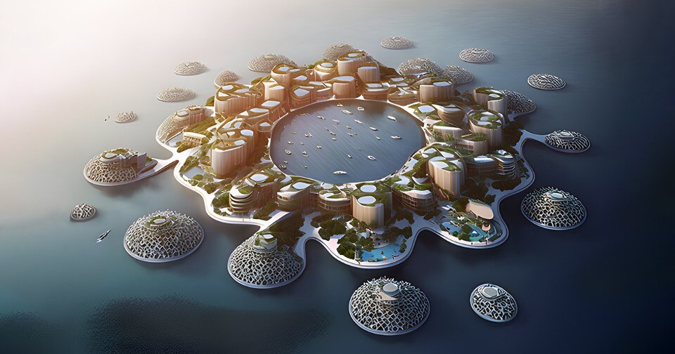 floating city in water