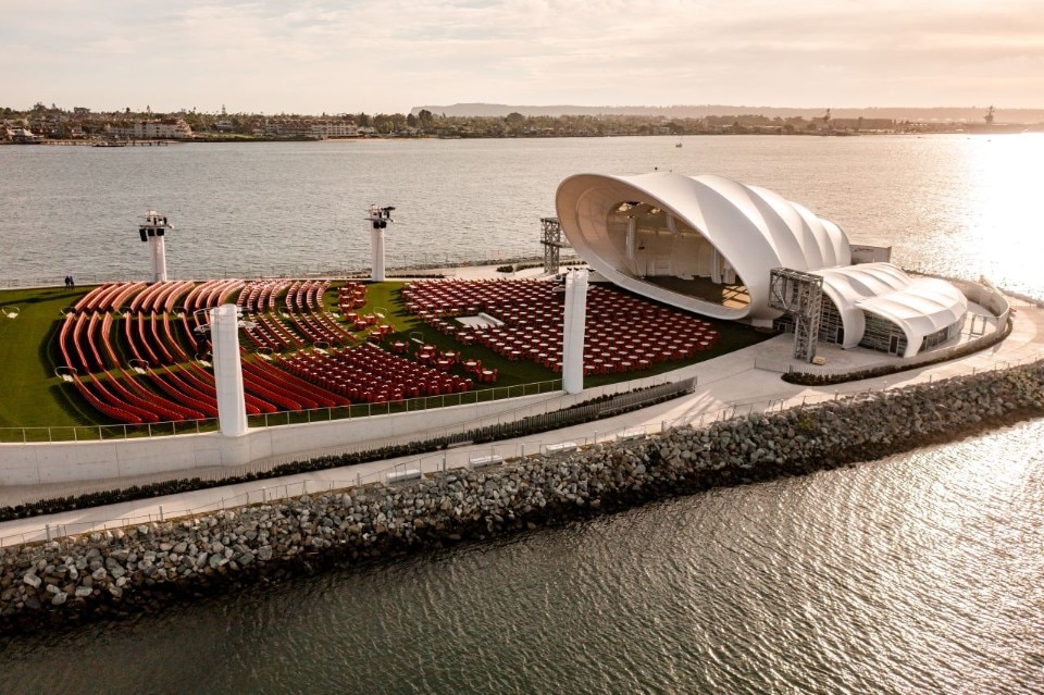 A concert hall on San Diego Bay looks like a shell