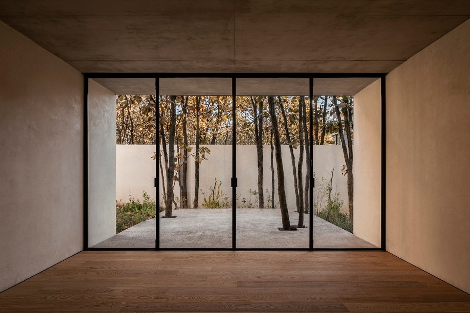 Trees shape a patio house on the heights of Guadalajara