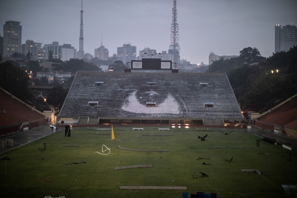 JR’s new mural in Pacaembu stadium in São Paulo, Brazil
