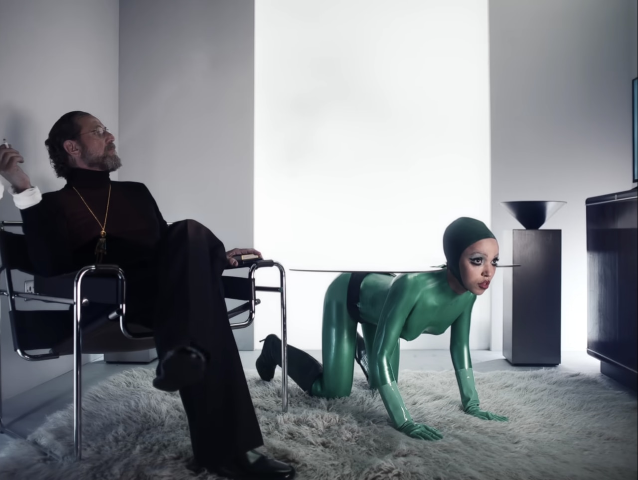 In her latest video, FKA Twigs “wears” British artist Allen Jones's 1969 Green Table