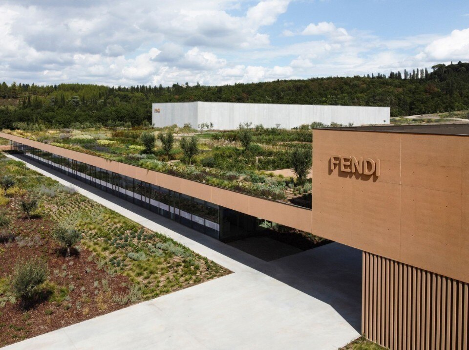 The new Fendi Factory, a building rising out of the landscape