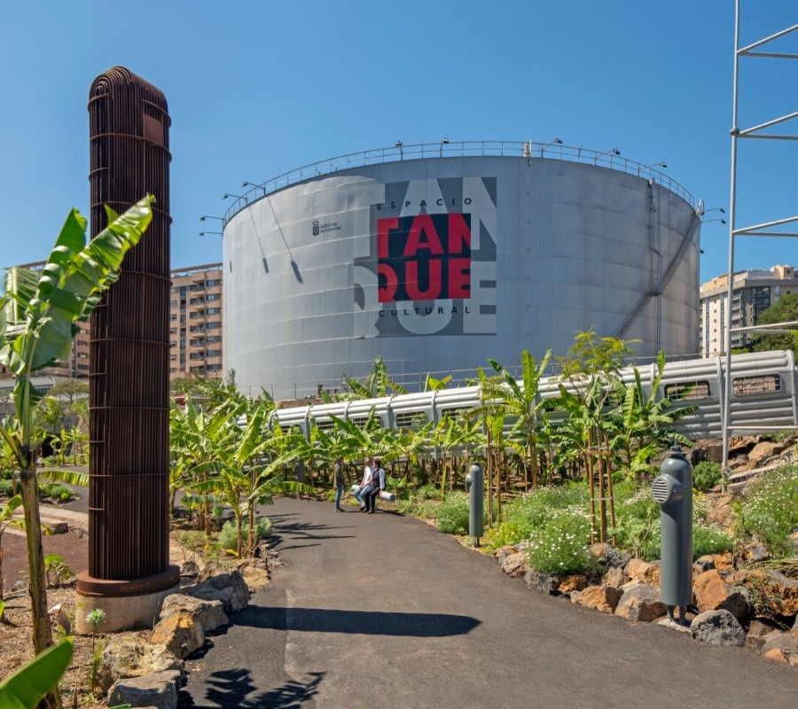 A green oasis springs up among former oil tanks in the Canary Islands