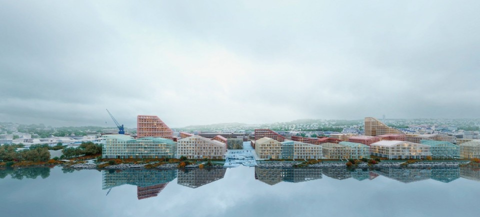 Trondheim harbour becomes a colourful neighbourhood with wooden buildings