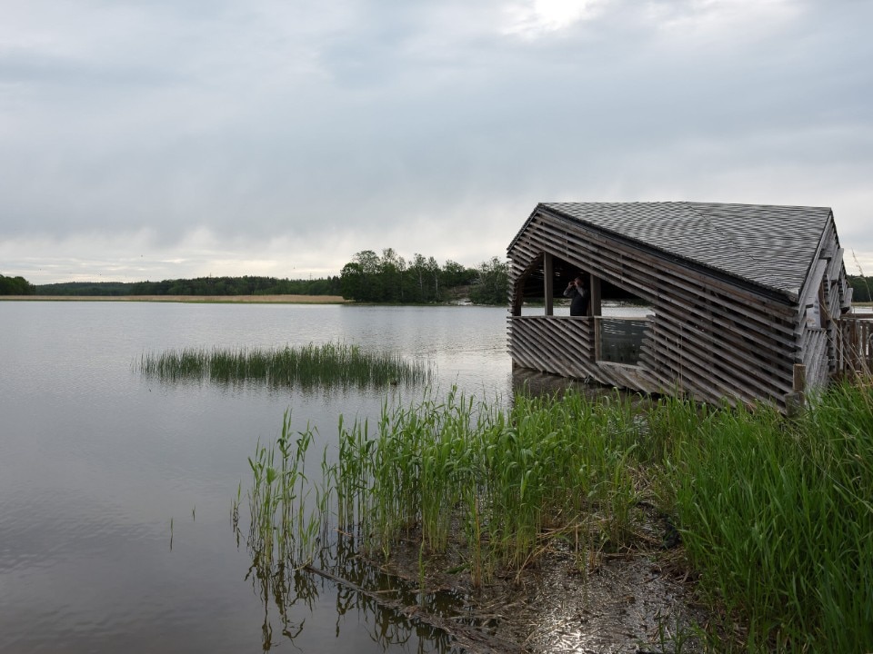 A floating pavilion nestled in a Finnish nature reserve